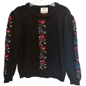 Susan Bristol Vintage Hand Embroidered Wool Sweater Womens Sz 40 (Medium) Black